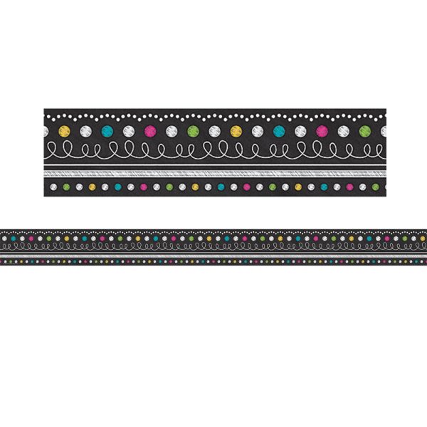 Chalkboard Brights Straight Rolled Border Trim, 50 Feet