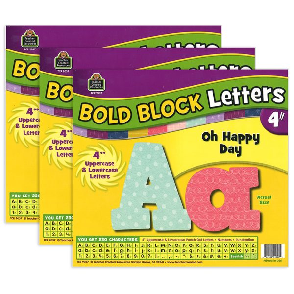 Oh Happy Day Bold Block 4" Letters Combo Pack, 230 Pieces Per Pack, 3 Packs