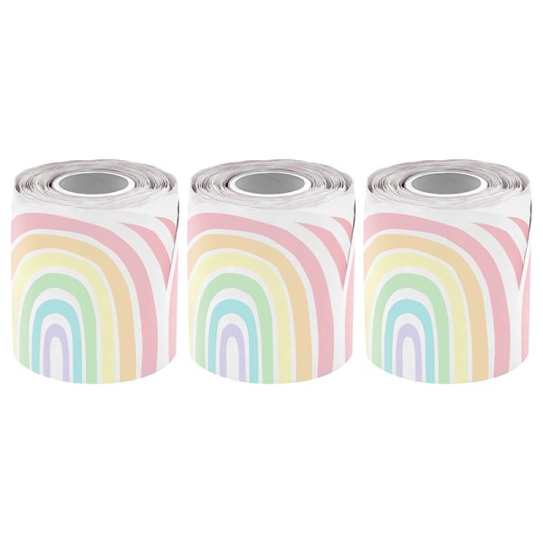 Pastel Pop Rainbows Die-Cut Rolled Border Trim, 50 Feet, 3 Rolls