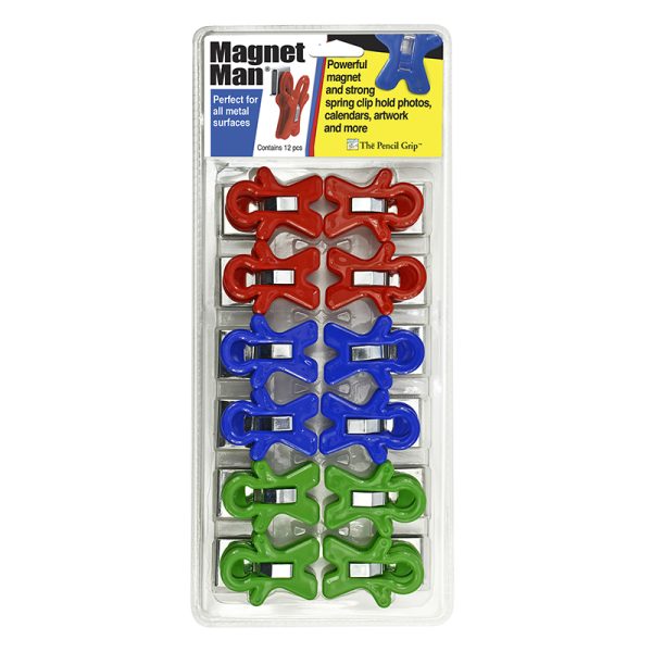 Magnet Man Magnetic Clip, Assorted Colors, Clamshell, Pack of 12