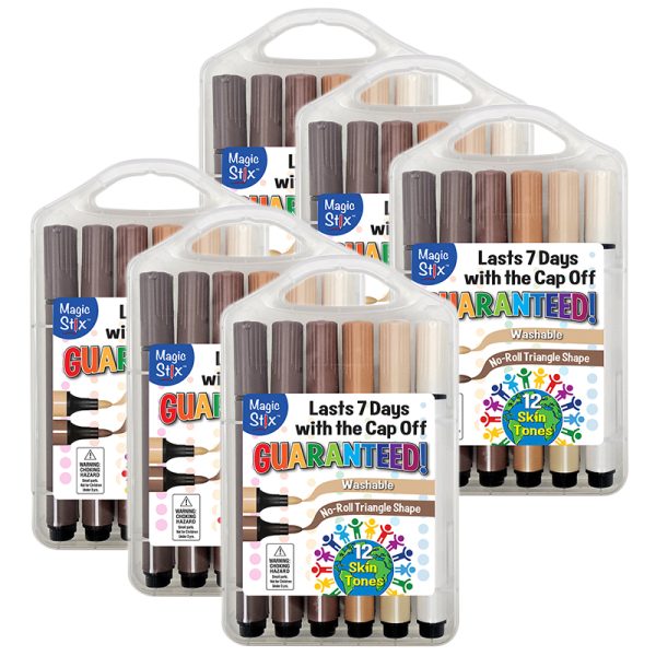 Triangular Magic Stix Global Skin Tone Markers, 12 Per Pack, 6 Packs