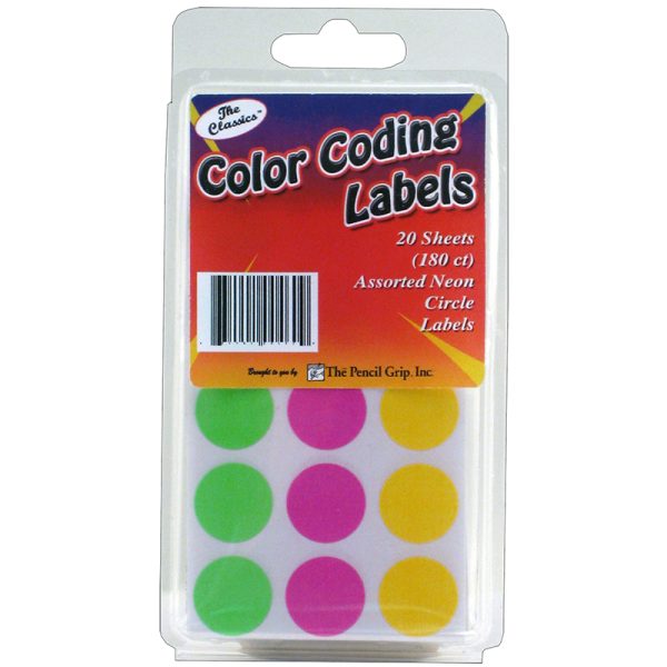 Color Coding Circle Labels, 3/4", Neon, Pack of 180