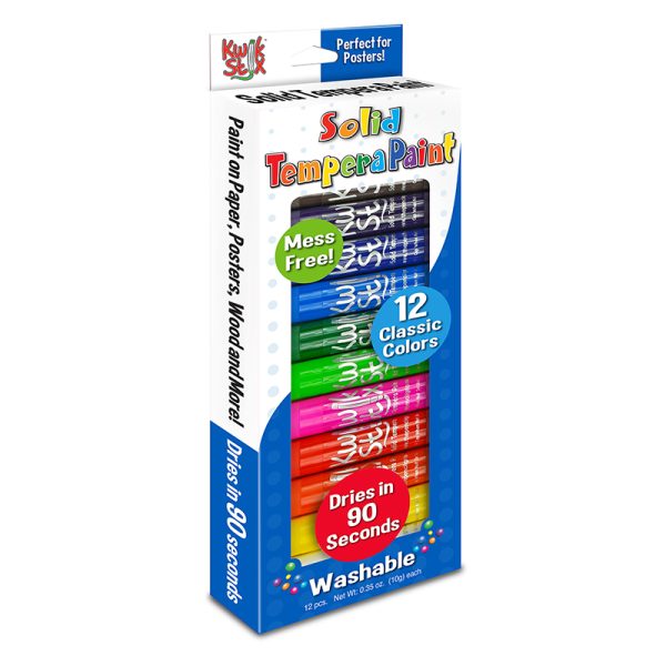 Solid Tempera Paint Stick, 12 Primary Colors