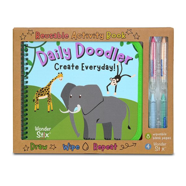 Daily Doodler Reusable Activity Book-Wild Animals Cover, Includes 4 Wonder Stix