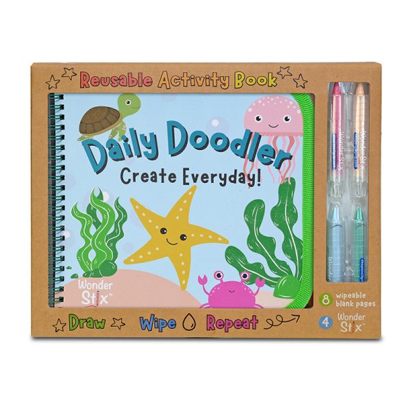 Daily Doodler Reusable Activity Book- Sea Life Cover, Includes 4 Wonder Stix